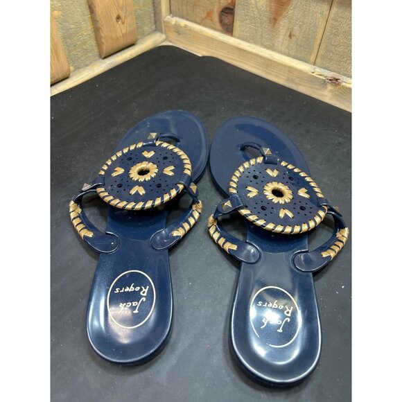 Jack Rogers Womens Navy & Gold Jelly Sandals Size 9 With Sunburst Design - Picture 5 of 7